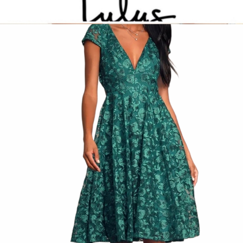 Lulu Jacqueline emerald green lace backless dress